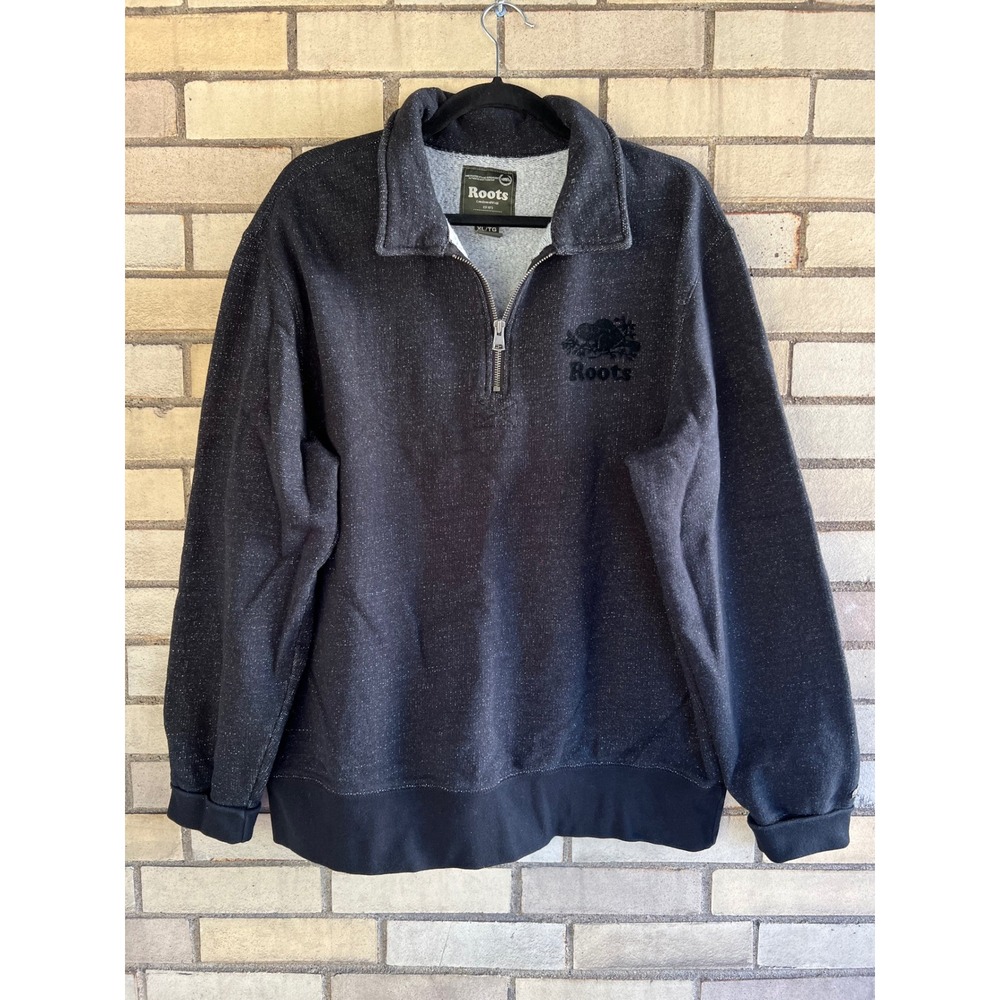 Roots Black Quarter Zip Fleece Sweatshirt Men's Size XL